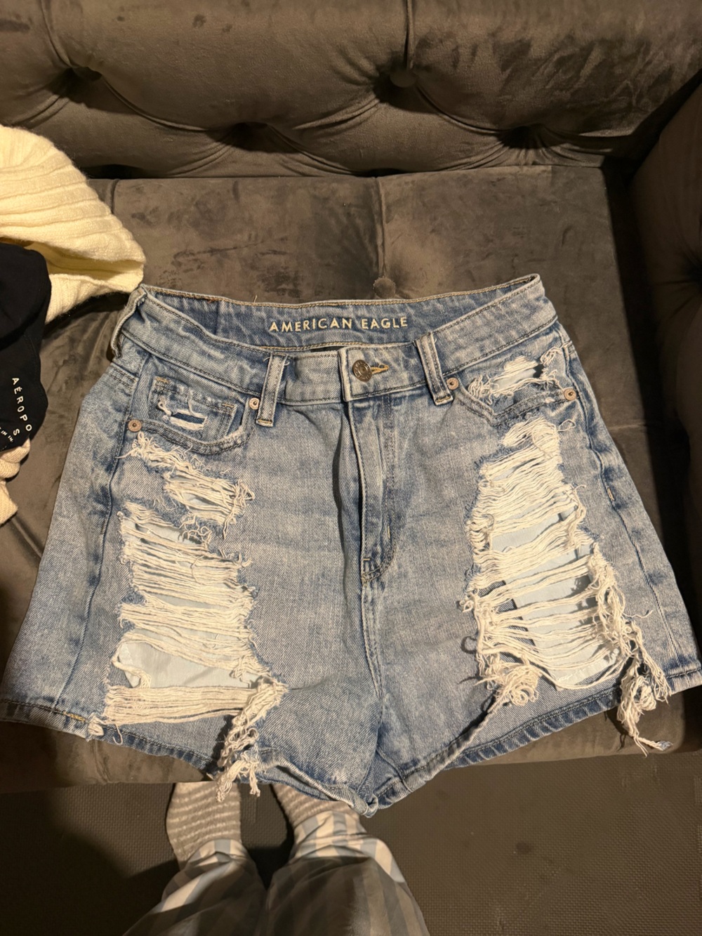 American Eagle Outfitters Light Wash Distressed Denim Cutoff Shorts